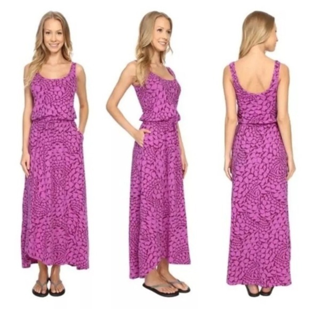 The North Face Womens Magenta‎ Purple Abstract Print Maxi Dress Small Drawstring